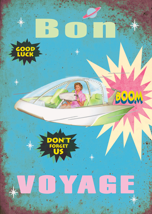 Bon Voyage Spaceship Greeting Card by Max Hernn